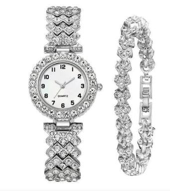 Luxury Diamond Stones Watch with Matching Bracelet – Elegant Gift Set